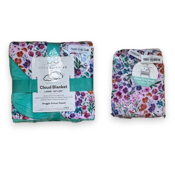 Little Sleepies Sweet Pea Cloud Blanket and Crib Sheet Bundle NIB - Picture 2 of 2